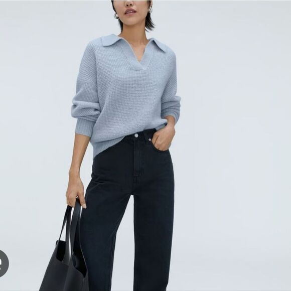 Everlane Sweaters - Everlane Baby Blue THE ALPACA WAFFLE-STITCH POLO Sweater S